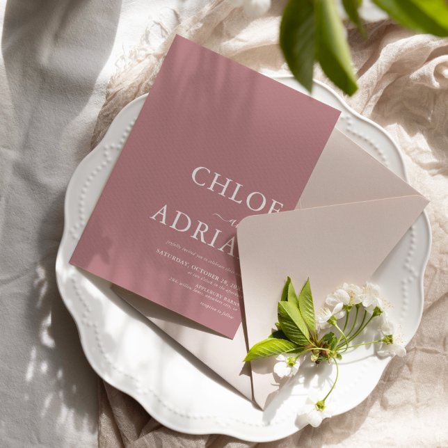 Convite de Casamento Rosa Simples Minimalista (Criador carregado)