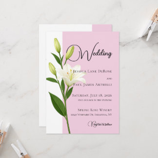 Convite de Casamento Rosa Suave Branco Lírio