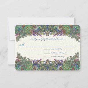 Convite de Casamento Rosa Verde Azul Damasco