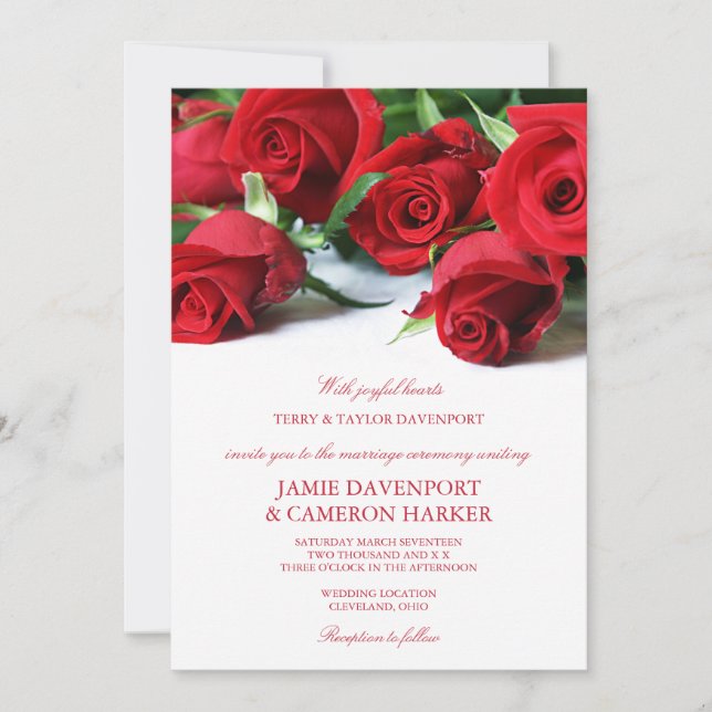 Convite de casamento Rosa vermelha (Frente)