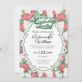 Convite de Casamento Rosa Vermelha e Branca - Letr