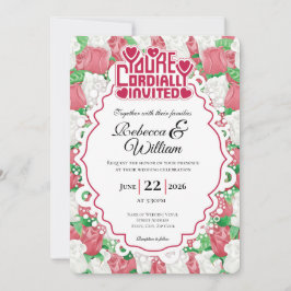 Convite de Casamento Rosa Vermelha e Branca - Letr