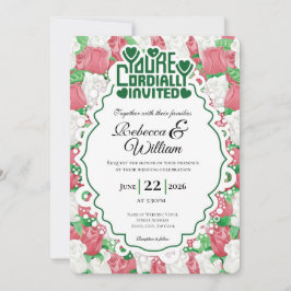Convite de Casamento Rosa Vermelha e Branca - Letr