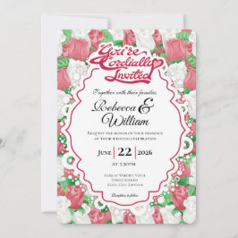Convite de Casamento Rosa Vermelha e Branca - Letr