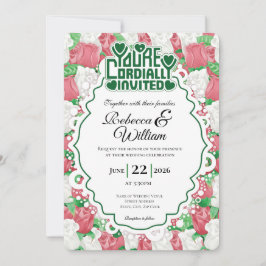Convite de Casamento Rosa Vermelha e Branca - Letr