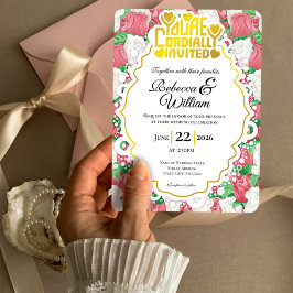 Convite de Casamento Rosa Vermelha e Branca - Letr