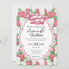 Convite de Casamento Rosa Vermelha e Branca - Letr