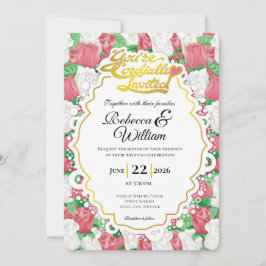 Convite de Casamento Rosa Vermelha e Branca - Letr