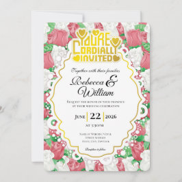 Convite de Casamento Rosa Vermelha e Branca - Letr
