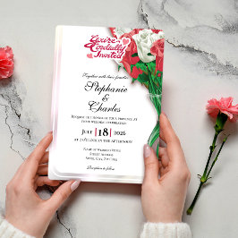 Convite de Casamento Rosa Vermelha - Letras Vermel