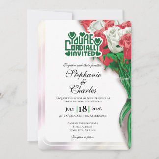 Convite de Casamento Rosa Vermelha - Título Verde 
