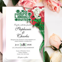 Convite de Casamento Rosa Vermelha - Título Verde 