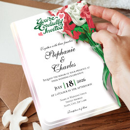 Convite de Casamento Rosa Vermelho - Letras Verdes