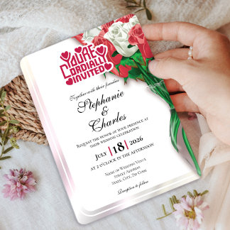 Convite de Casamento Rosa Vermelho - Letreiro Verm