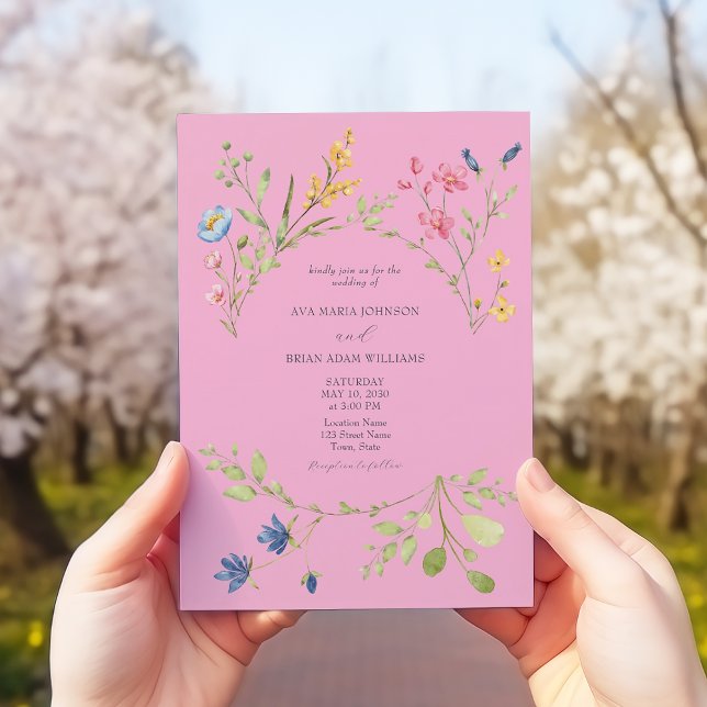 Convite de Casamento Rosa Vintage Primavera (Criador carregado)
