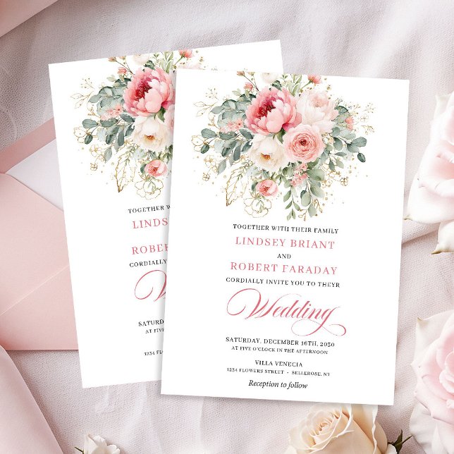 Convite de Casamento Rosas Beije com Charme Rústic (Rustic Chic Blush Roses Wedding Invitation)