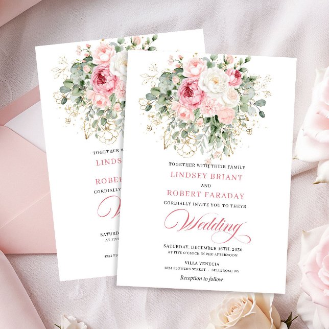 Convite de Casamento Rosas Beije com Charme Rústic (Rustic Chic Blush Roses Wedding Invitation)