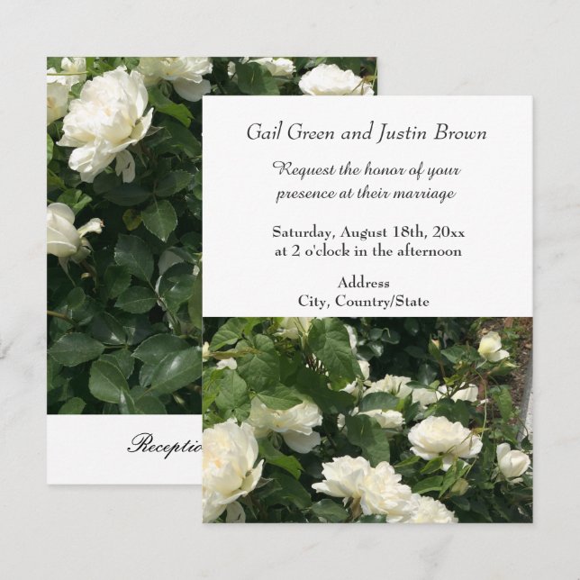 Convite de Casamento Rosas Brancas (Frente/Verso)