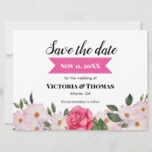 Convite de Casamento Rosas Cor-de-Rosa em Aquarela