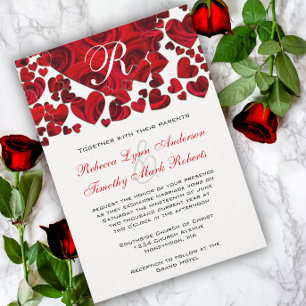 Convite de Casamento Rosas do Coração Preto e Verm