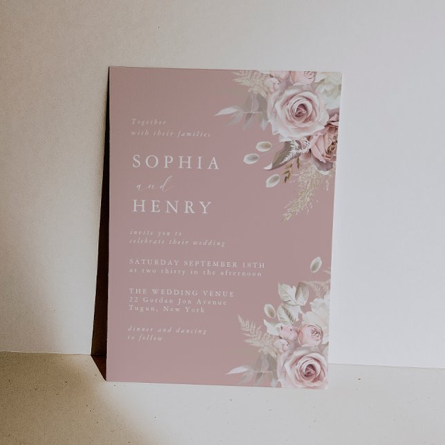 Convite de Casamento Rosas Florais Blush (Criador carregado)