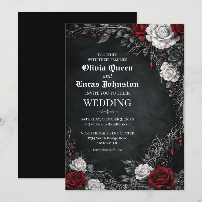 Convite de Casamento Rosas Góticas (Frente/Verso)