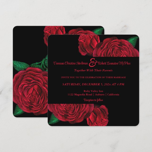 Convite de Casamento Rosas São Vermelhas (Frente/Verso)