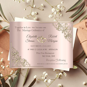 Convite de Casamento Rose Gold Corações de Ouro El
