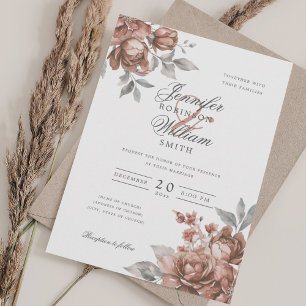 Convite de Casamento Rose Gold Floral Rústico Eleg