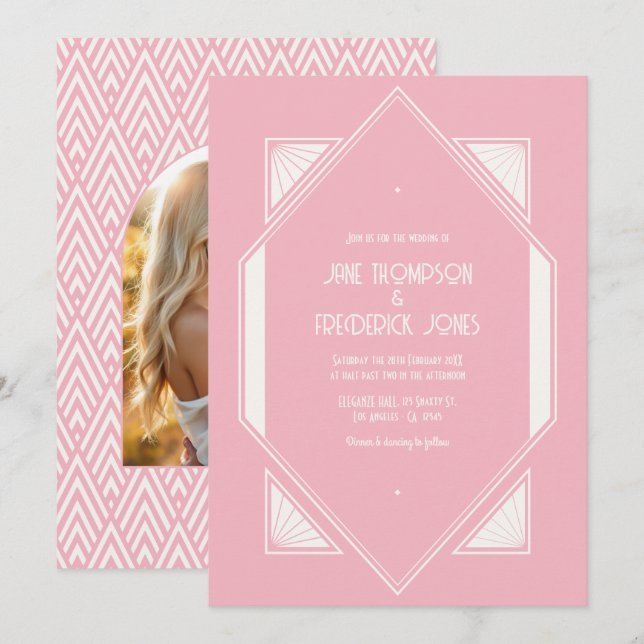 Convite de Casamento Rose Quartz & Soft Ivory Art  (Frente/Verso)