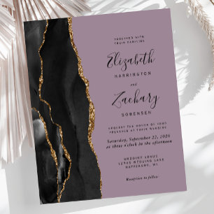 Convite de Casamento Roxo Ágata Dourado Preto Orça
