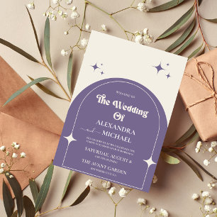 Convite de Casamento Roxo Arco Retro Minimalista