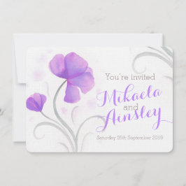 Convite de casamento roxo de flor silvestre de aqu