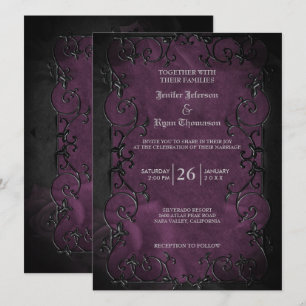 Convite de casamento roxo de halloween gótico eleg