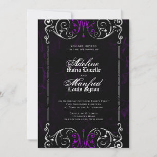 Convite de casamento Roxo de Halloween vitoriano g