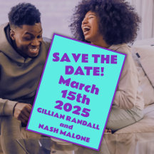 Convite de Casamento Roxo dos Anos 90 sobre Azul T