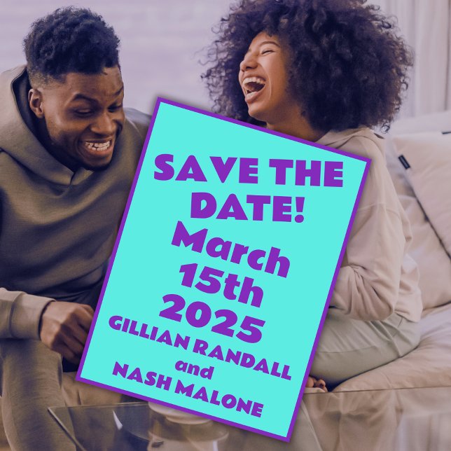 Convite de Casamento Roxo dos Anos 90 sobre Azul T (Criador carregado)