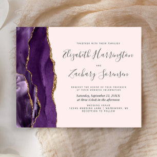 Convite de Casamento Roxo Dourado Ágata Bege Orçam