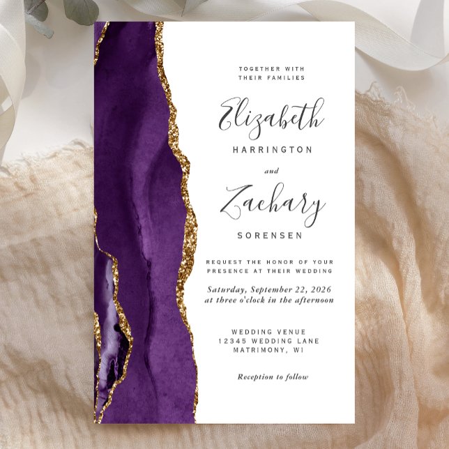 Convite de Casamento Roxo Dourado Ágata Orçamento  (Criador carregado)