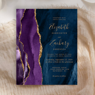 Convite de Casamento Roxo Dourado Azul Marinho Ága