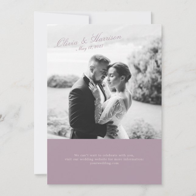 convite de casamento roxo e creme (Verso)