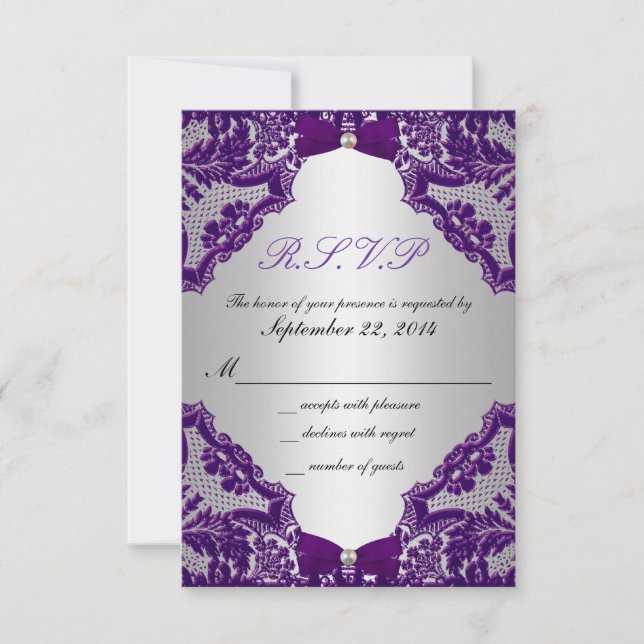 Convite de Casamento Roxo e Prata com RSVP (Frente)