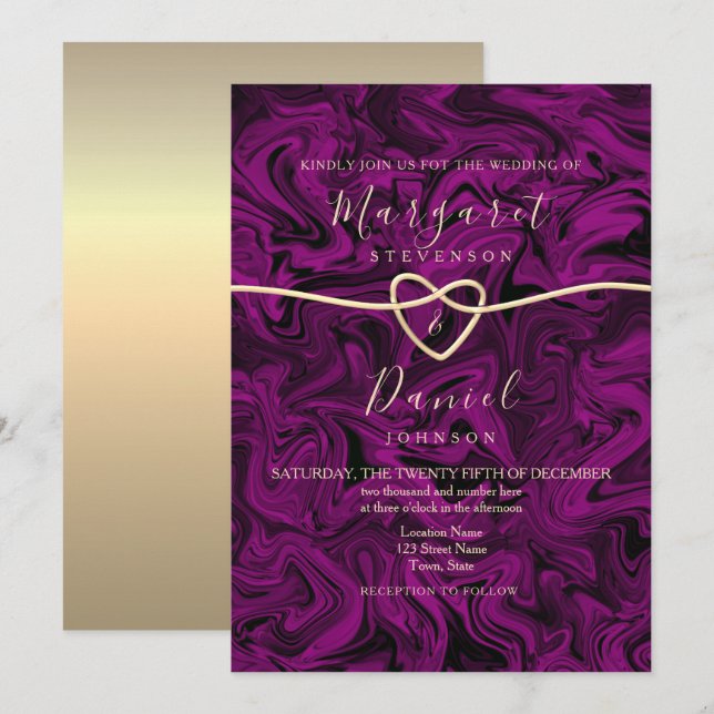 Convite de Casamento Roxo Elegante (Frente/Verso)