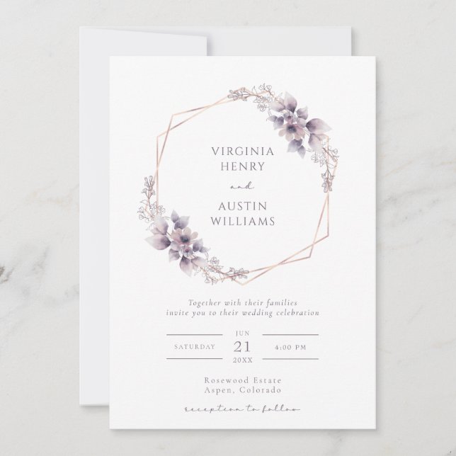 Convite de Casamento Roxo Elegante (Frente)