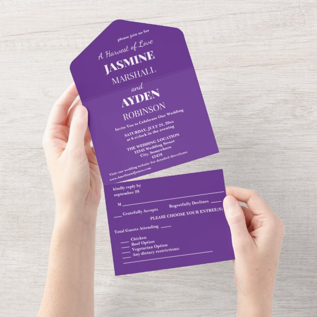 Convite de Casamento Roxo Elegante com Design Mini (Aba destacável)
