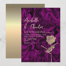 Convite de Casamento Roxo em Tom de Joia Dourado