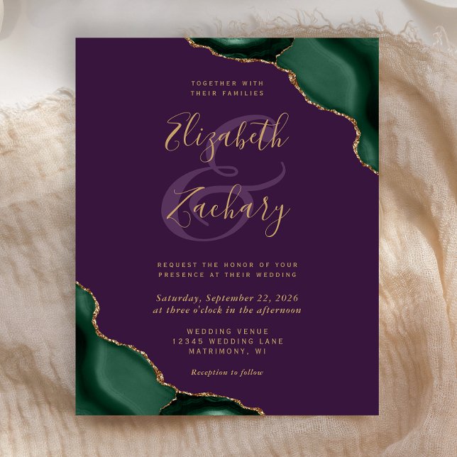 Convite de Casamento Roxo Esmeralda com Cantos de  (Criador carregado)