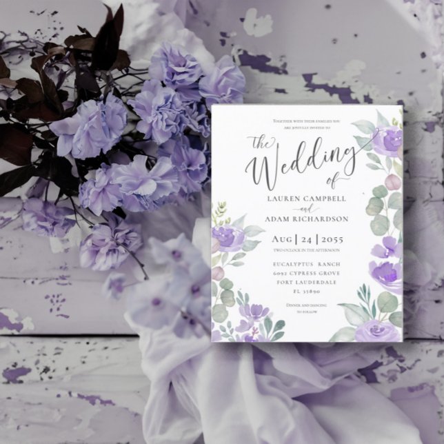 Convite de Casamento Roxo Eucalipto Rústico Econôm (Criador carregado)