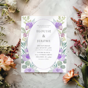Convite de Casamento Roxo Floral Aquarela Econômic