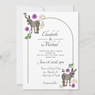 Convite de Casamento Roxo Floral Burro Rústico